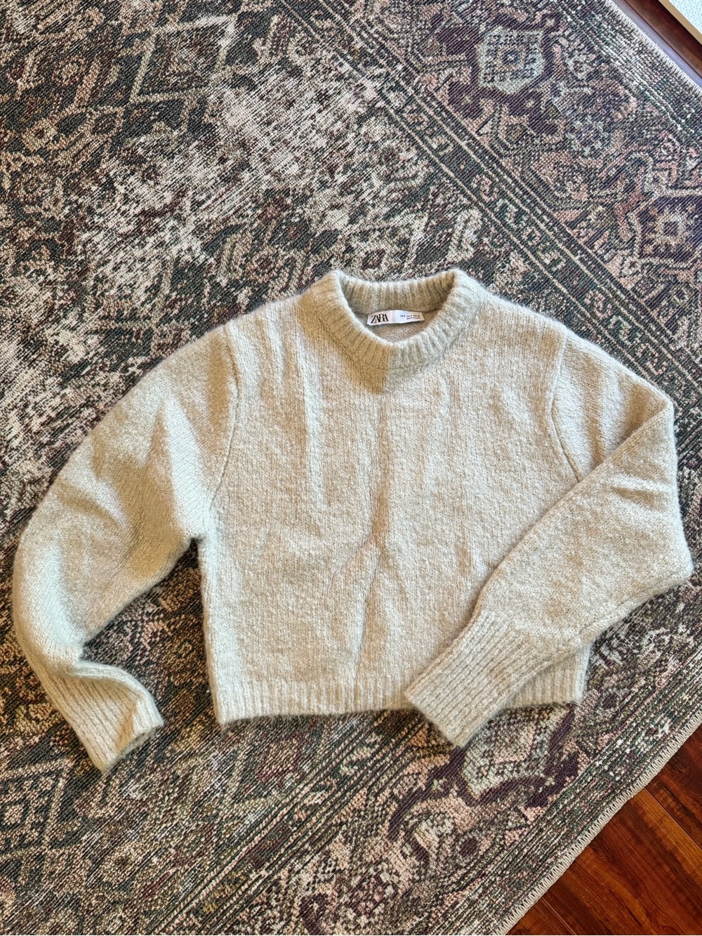 ZARA Black Cropped Crewneck Knit Sweater